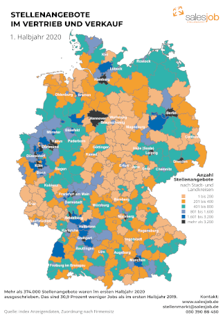 Salesjob-Stellenangebote im Vertrieb und Verkauf Deutschlandkarte