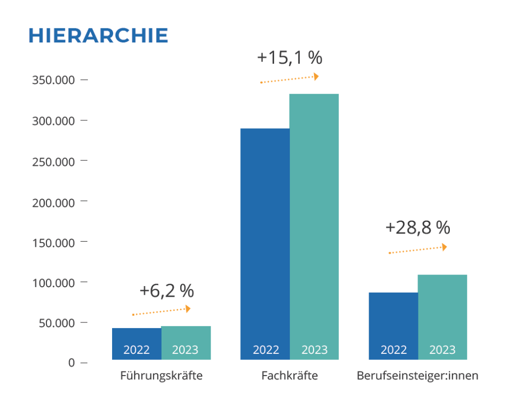 Infografik prozentualer Zuwachs an Stellenausschreibungen nach Hierarchie