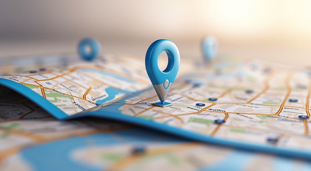 Vertriebsgebiete - Symbolische Darstellung auf einer Landkarte mit Pins