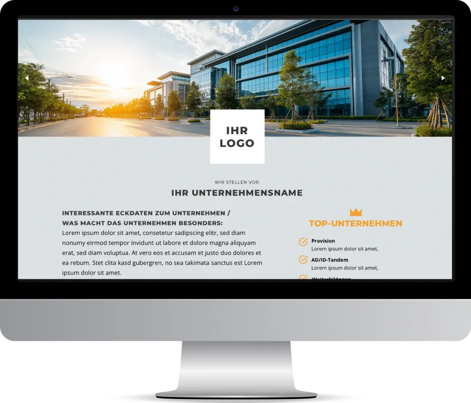 Monitor, der die Website eines Firmenprofils zeigt